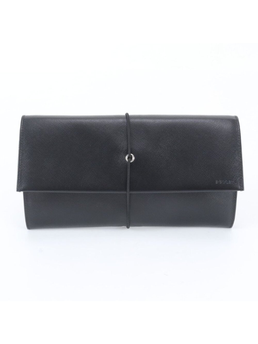 Prada Saffiano Leather Clutch Hand Second Pouch Black